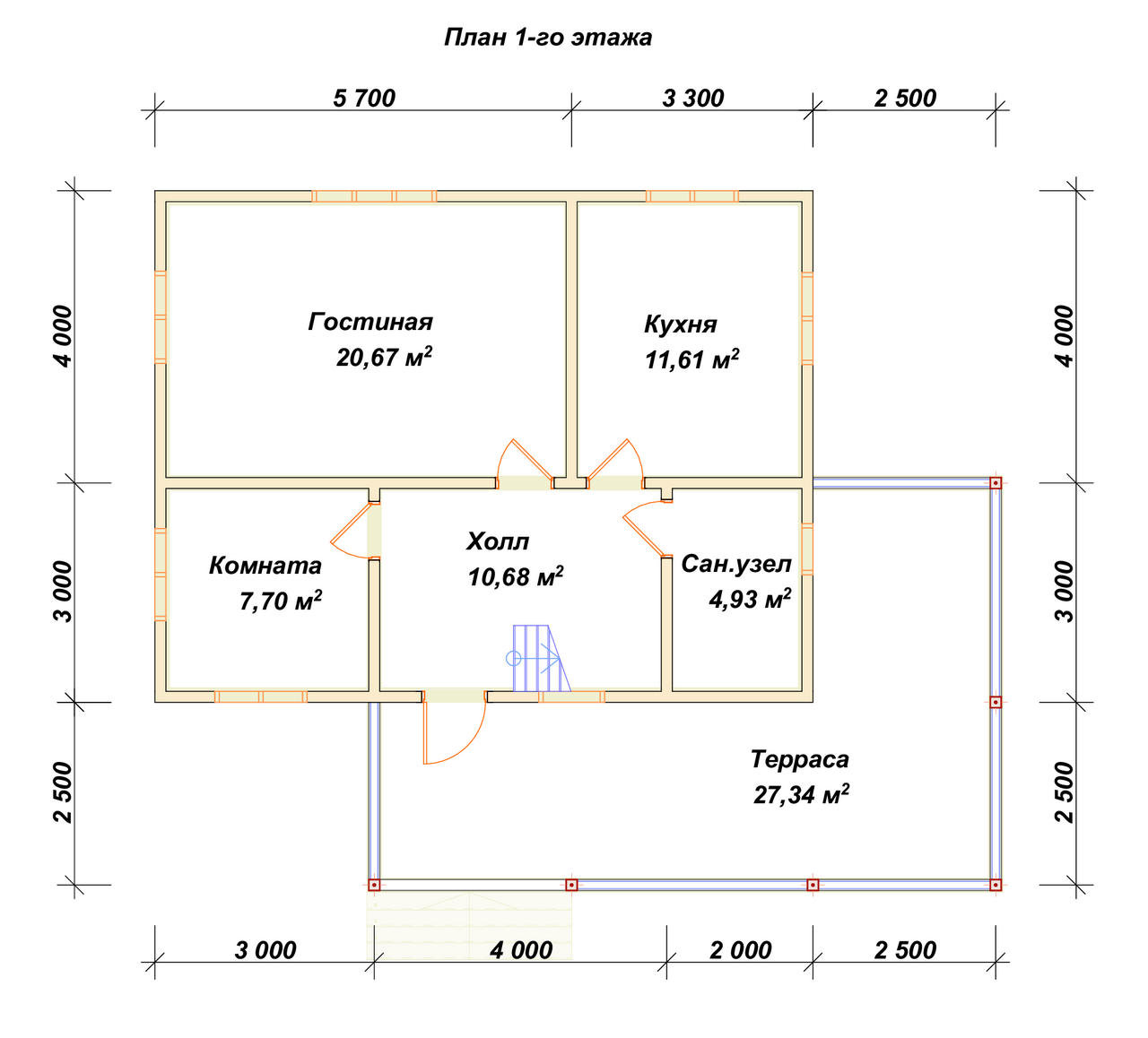 Полутораэтажный дом из бруса ДБ №131 - планировка 1