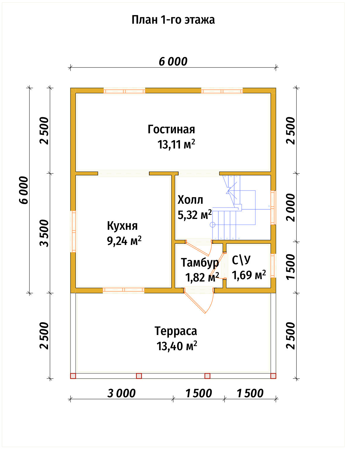 Дом из бруса мансардой ДБ №62 - планировка 1