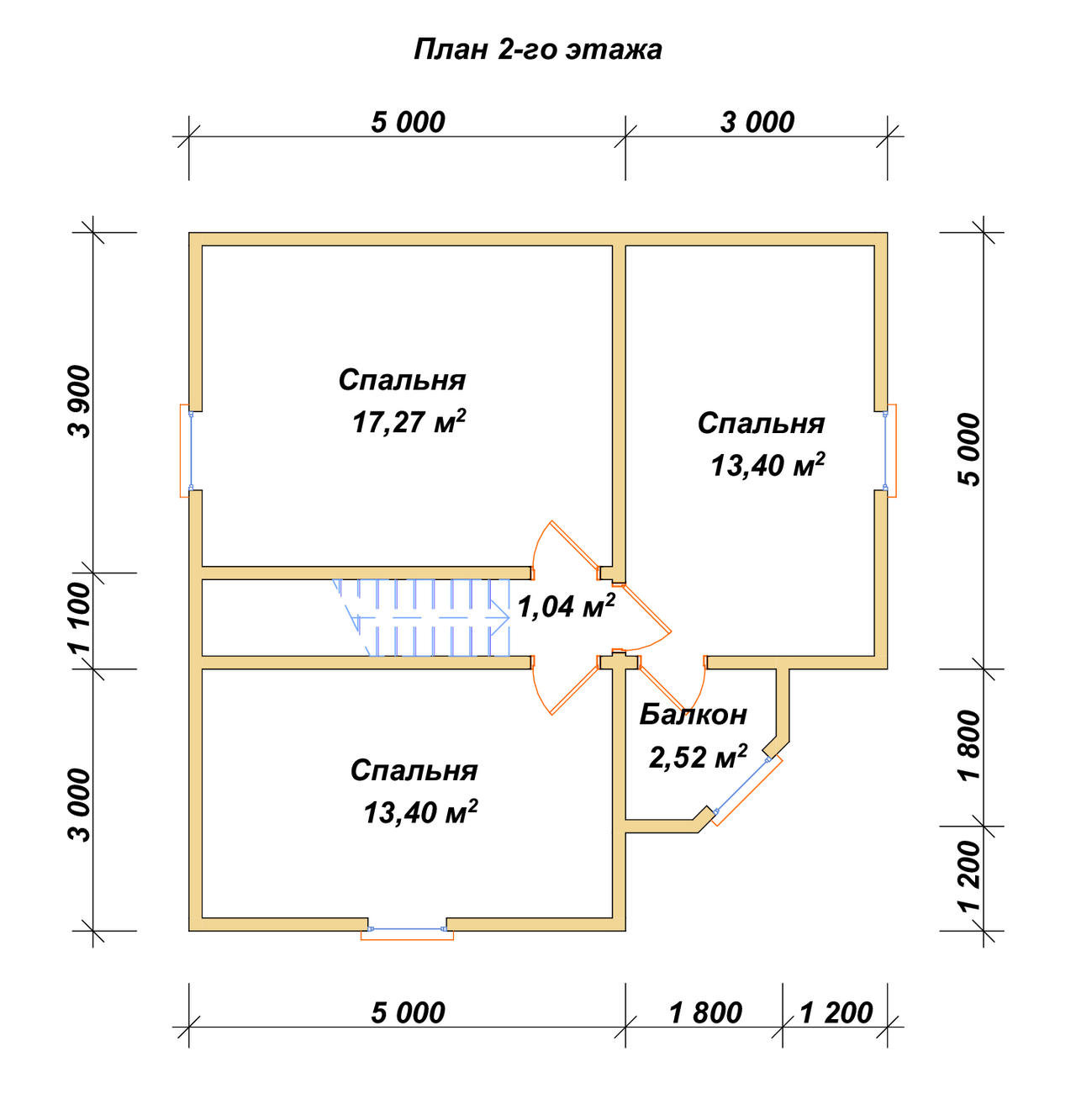 Полутораэтажный дом из бруса ДБ №130 - планировка 2