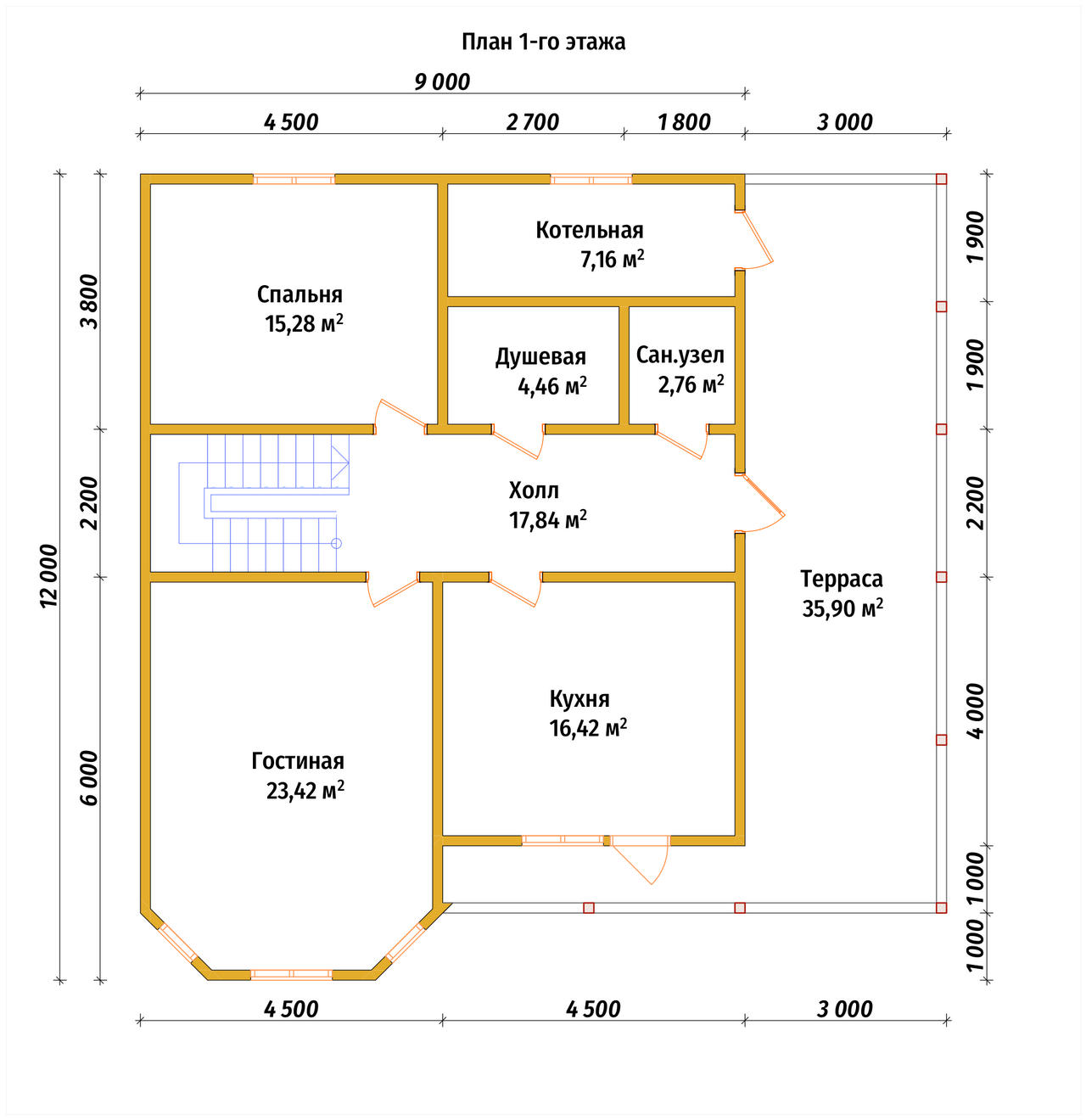 Двухэтажный дом из бруса ДБ №28 - планировка 1