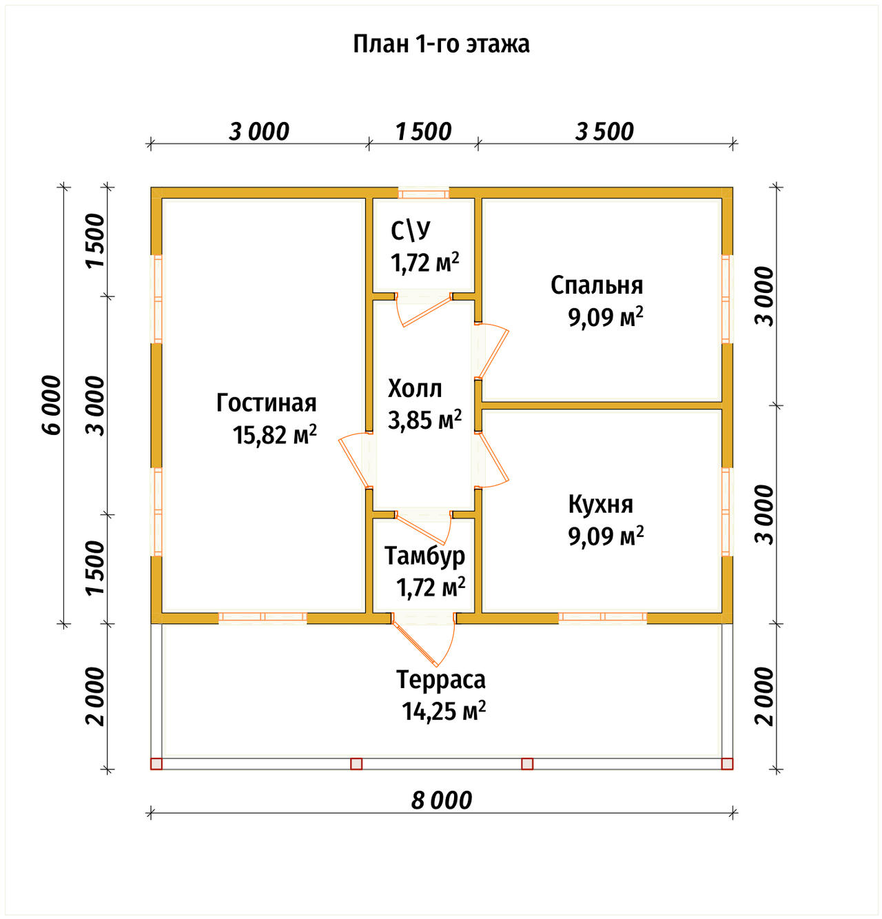 Одноэтажный дом из бруса ДБ №64 - планировка 1