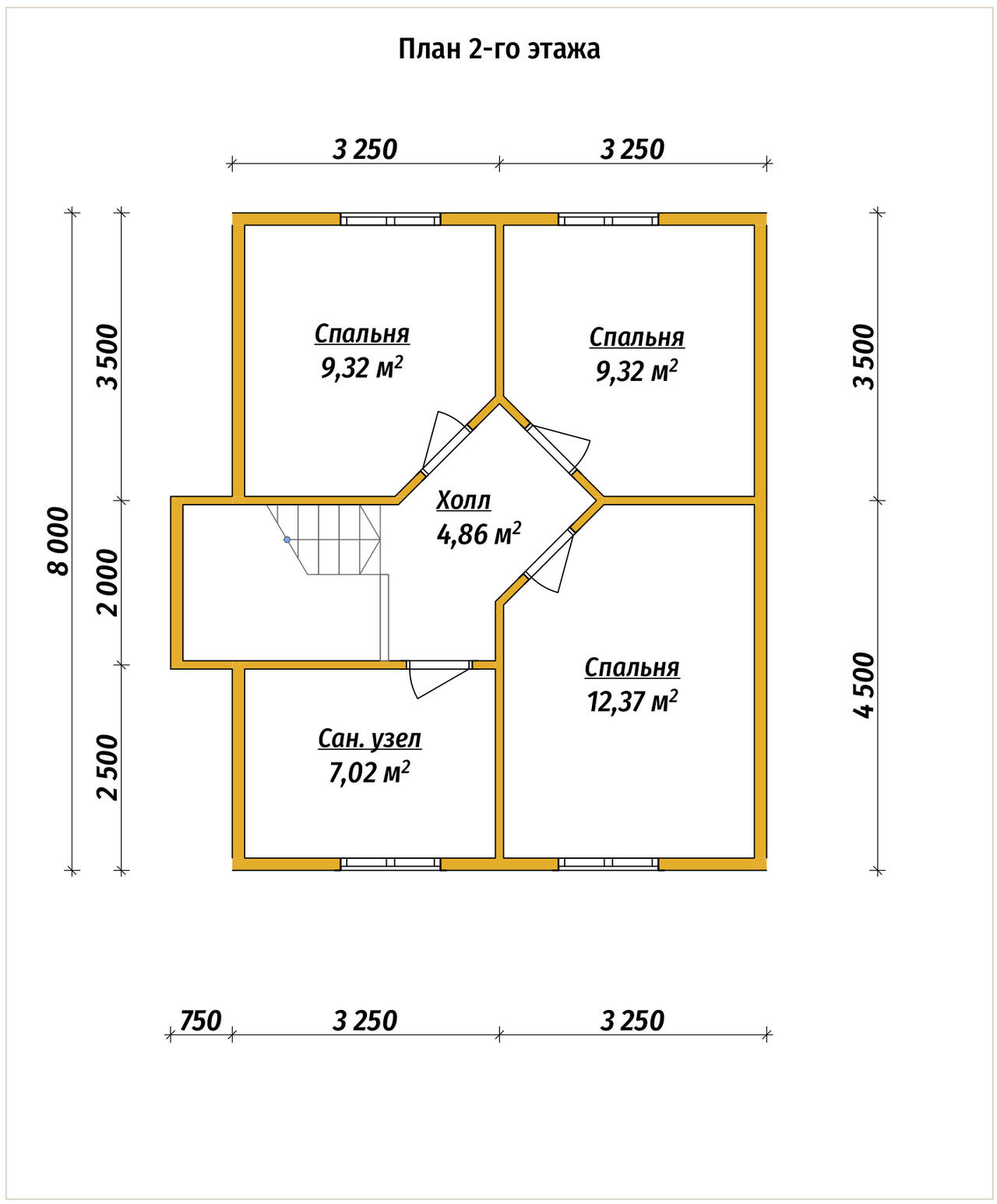 Проект дома из бруса ДБ №192, 103.2м², 1 эт. + манс., 5 комн. - планировка 2