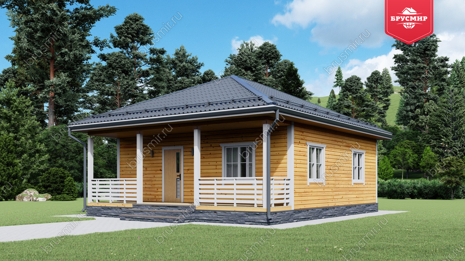 Проект дома из бруса ДБ №186, 56.8м², 1 эт., 3 комн.