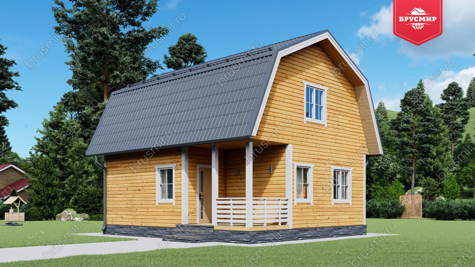 Проект дома из бруса ДБ №194, 76.8м², 1 эт. + манс., 5 комн.