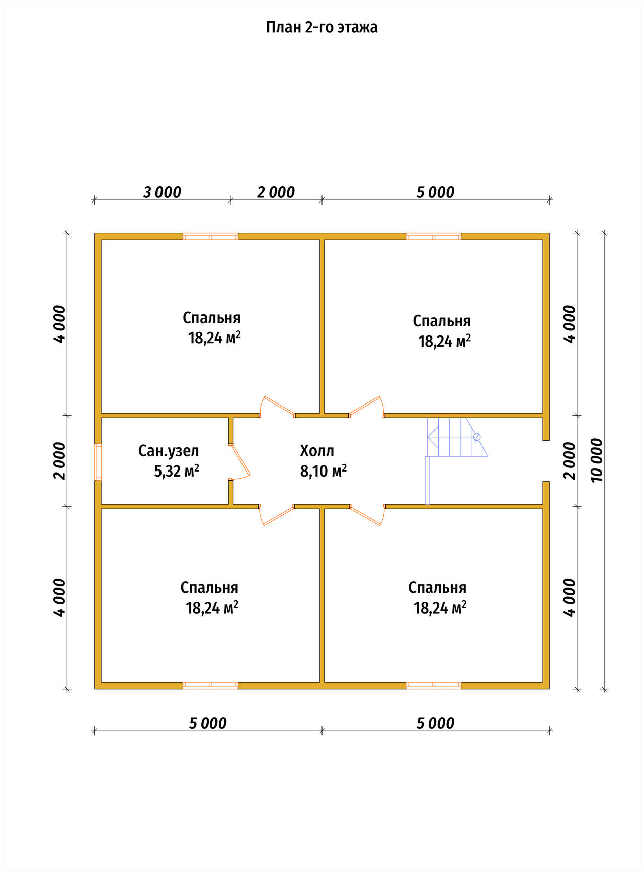 Двухэтажный дом из бруса ДБ №38 - планировка 2