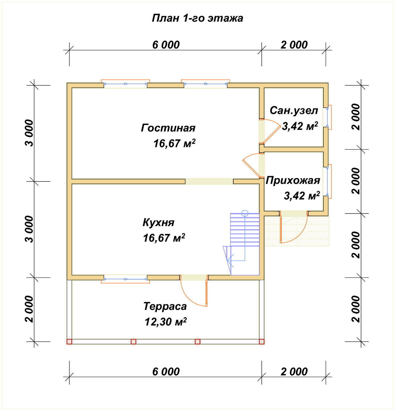 Полутораэтажный дом из бруса ДБ №97 - планировка 1