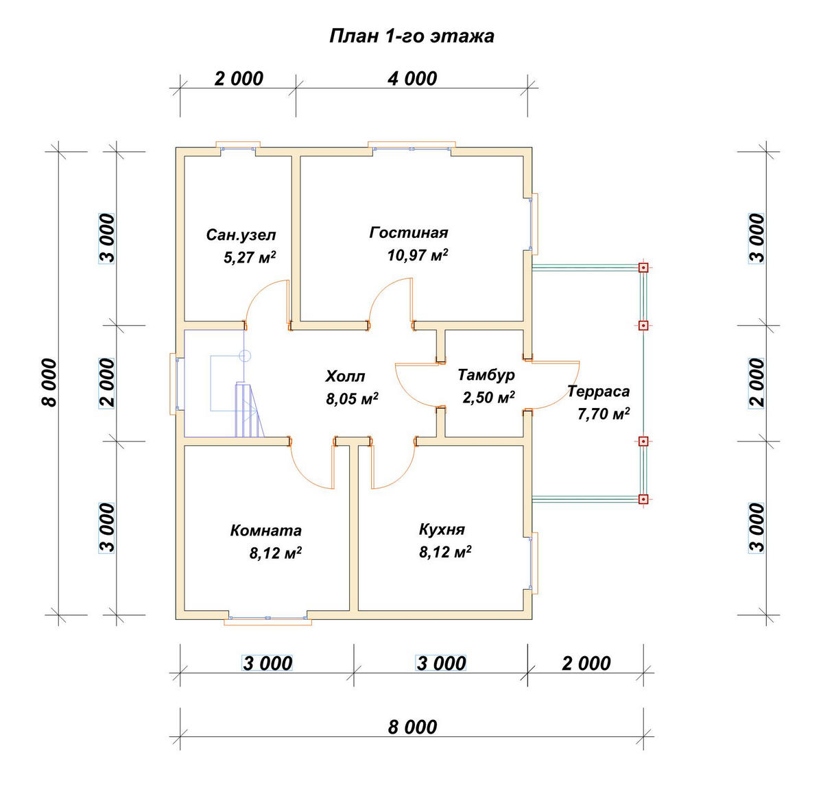 Дом из бруса с мансардой ДБ №50 - планировка 1