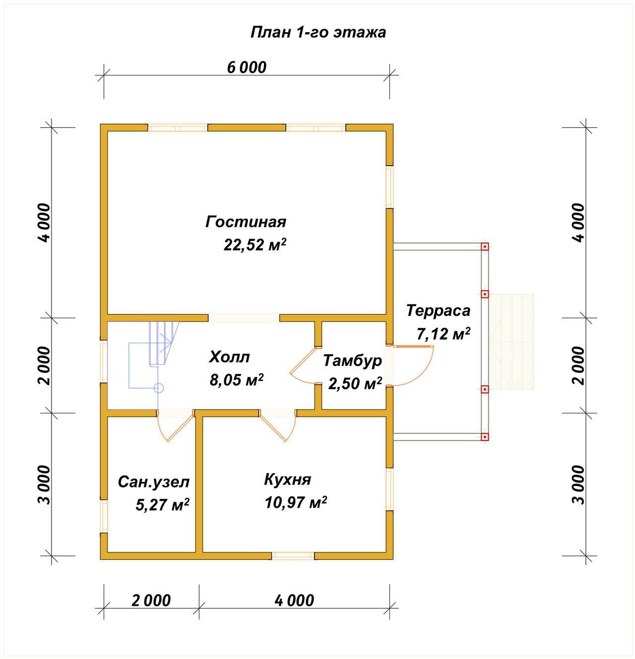 Полутораэтажный дом из бруса ДБ №48 - планировка 1