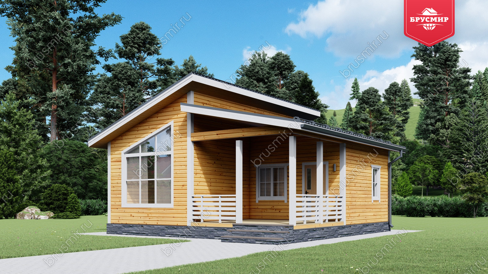 Проект дома из бруса ДБ №184, 43.9м², 1 эт., 3 комн.