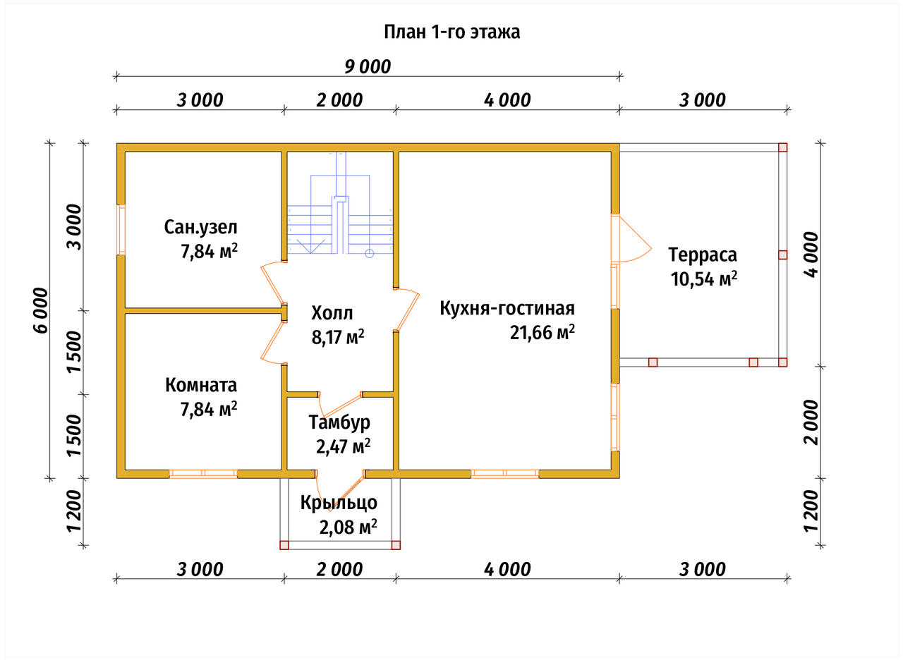 Полутораэтажный дом из бруса ДБ №20 - планировка 1
