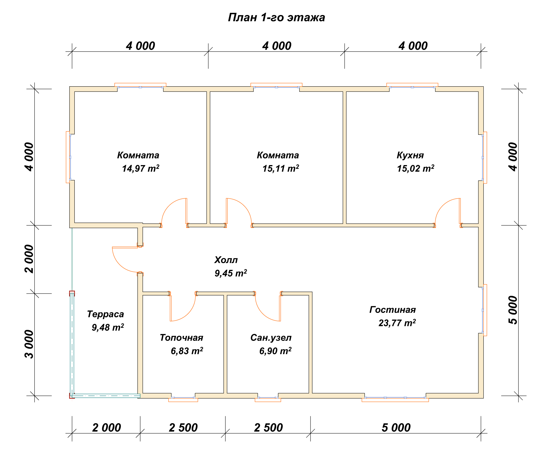 Одноэтажный дом из бруса ДБ №155 - планировка 1