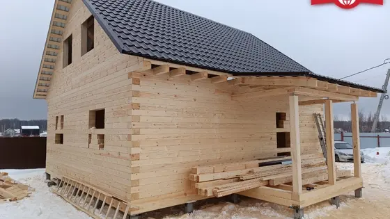 Строительство дома из бруса 8.2х8.6 м. Московская область, г.о. Домодедово, д. Степыгино