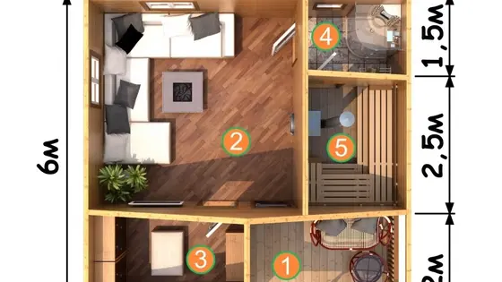 Проект бани из бруса 6х6м №2 - фото 5