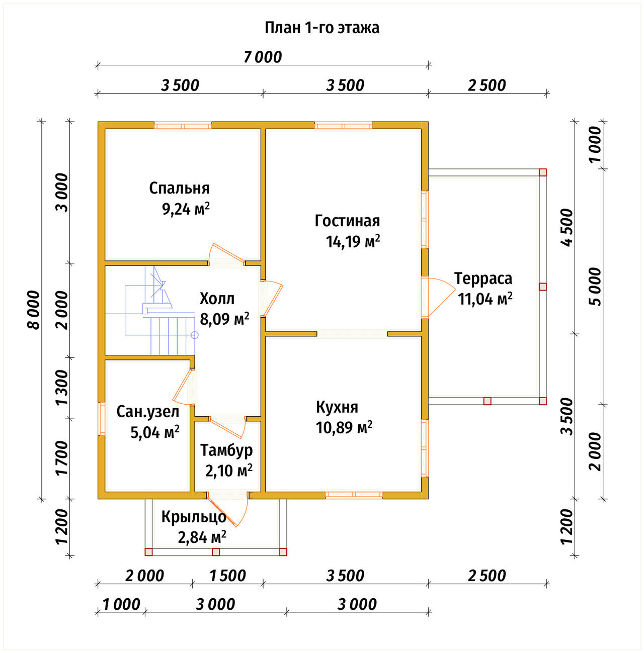 Дом из бруса с мансардой ДБ №67 - планировка 1