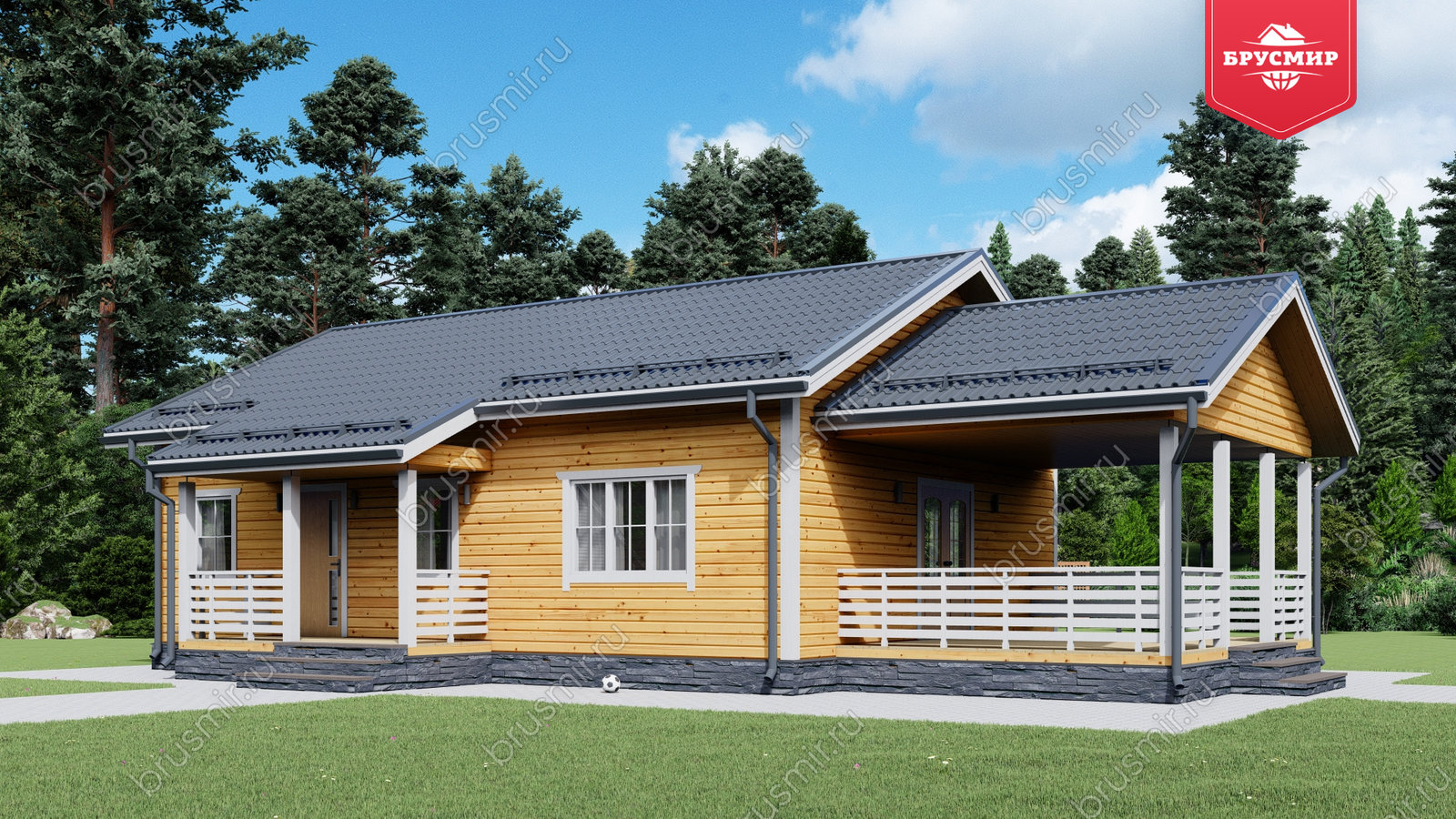 Проект дома из бруса ДБ №183, 79.1м², 1 эт., 3 комн.