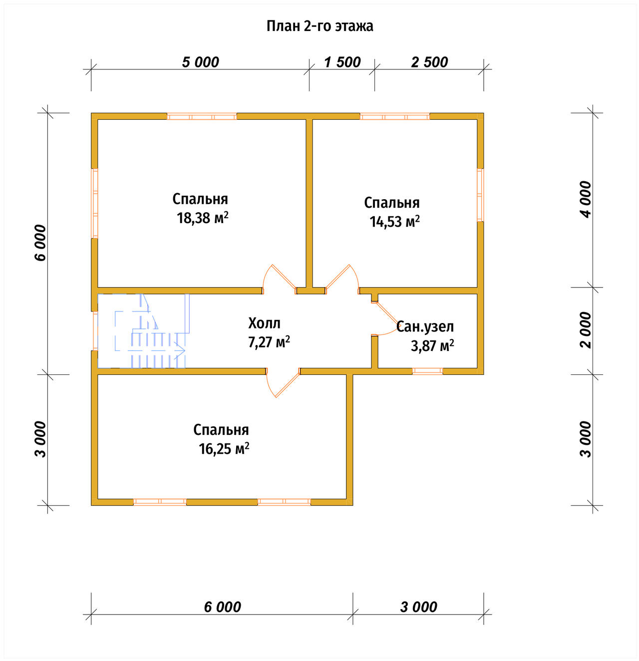 Двухэтажный дом из бруса ДБ №45 - планировка 2