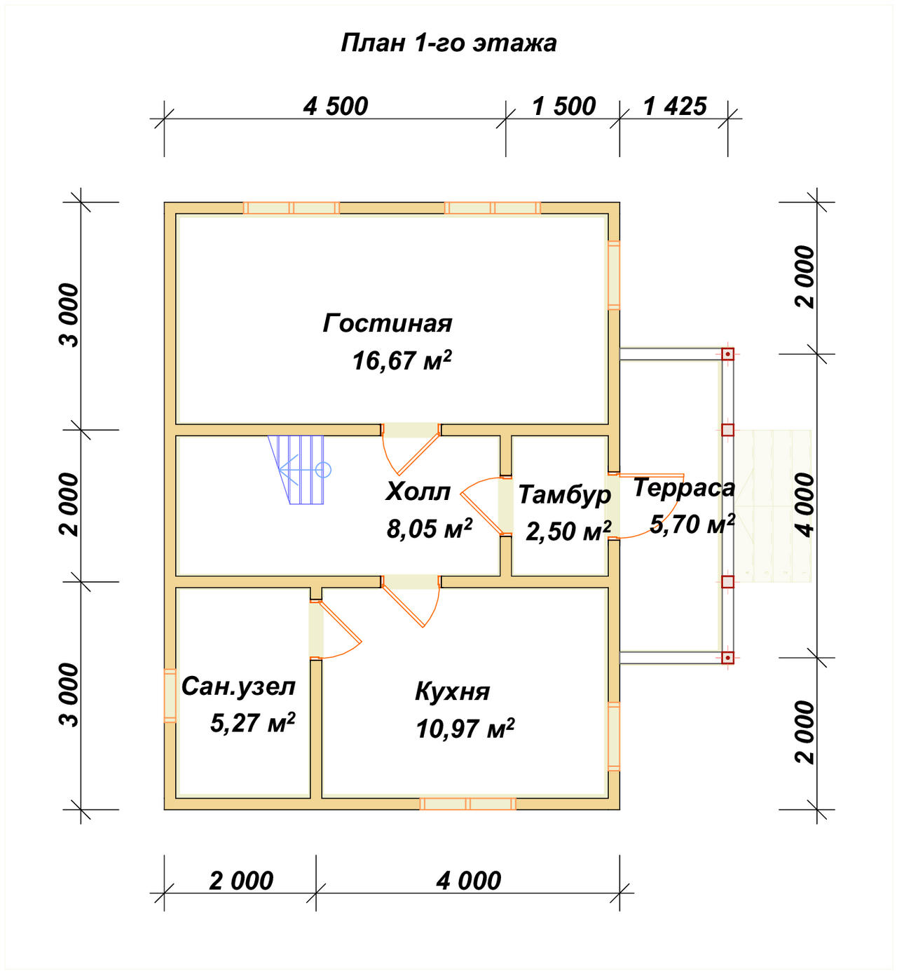 Дом из бруса с мансардой ДБ №53 - планировка 1