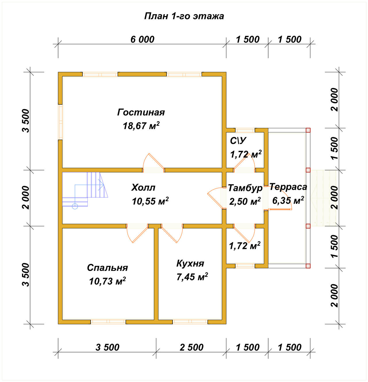 Дом из бруса с мансардой ДБ №66 - планировка 1