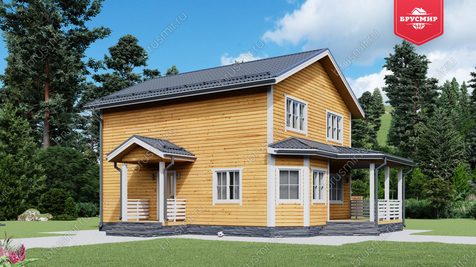 Проект дома из бруса ДБ №181, 127.2м², 2 эт., 5 комн.