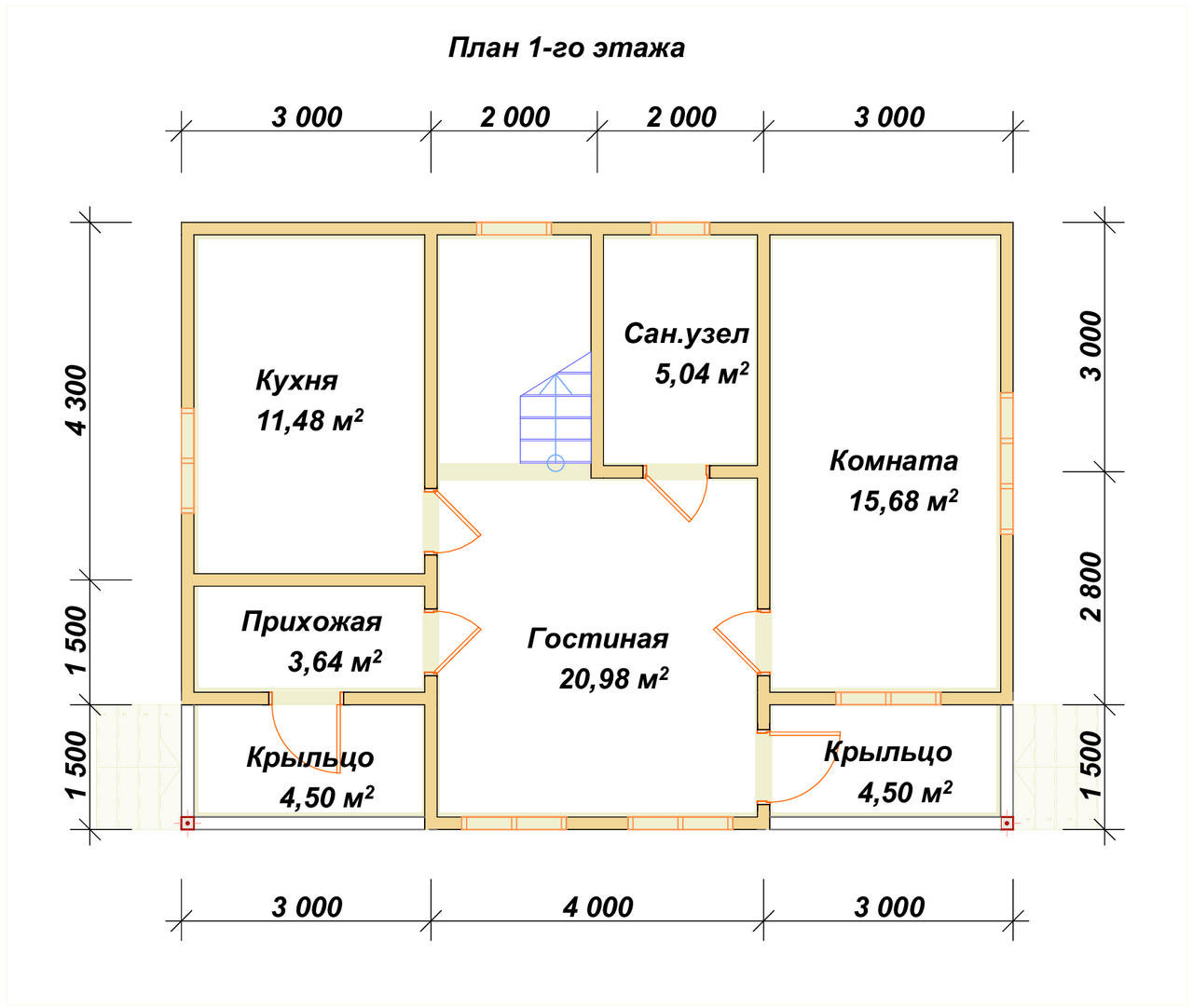 Полутораэтажный дом из бруса ДБ №100 - планировка 1