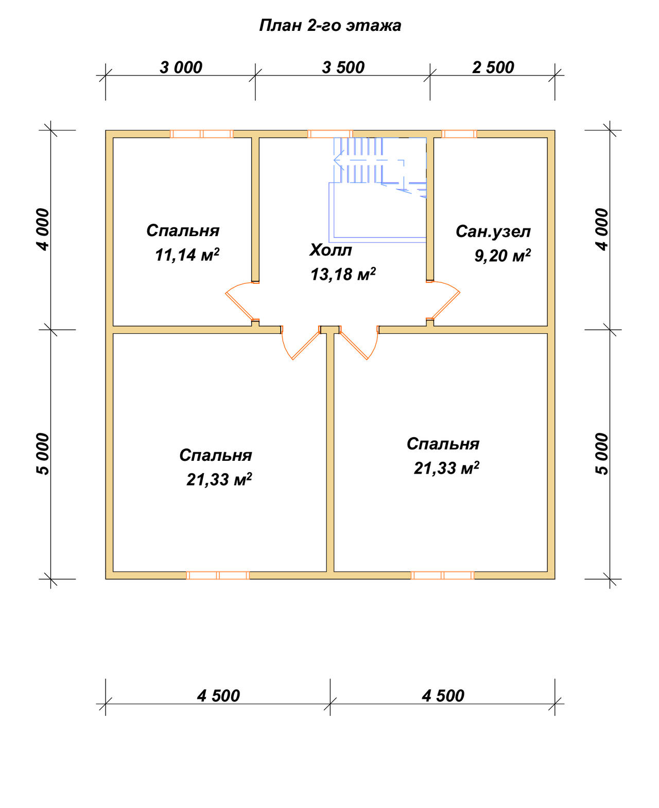 Полутораэтажный дом из бруса ДБ №43 - планировка 2