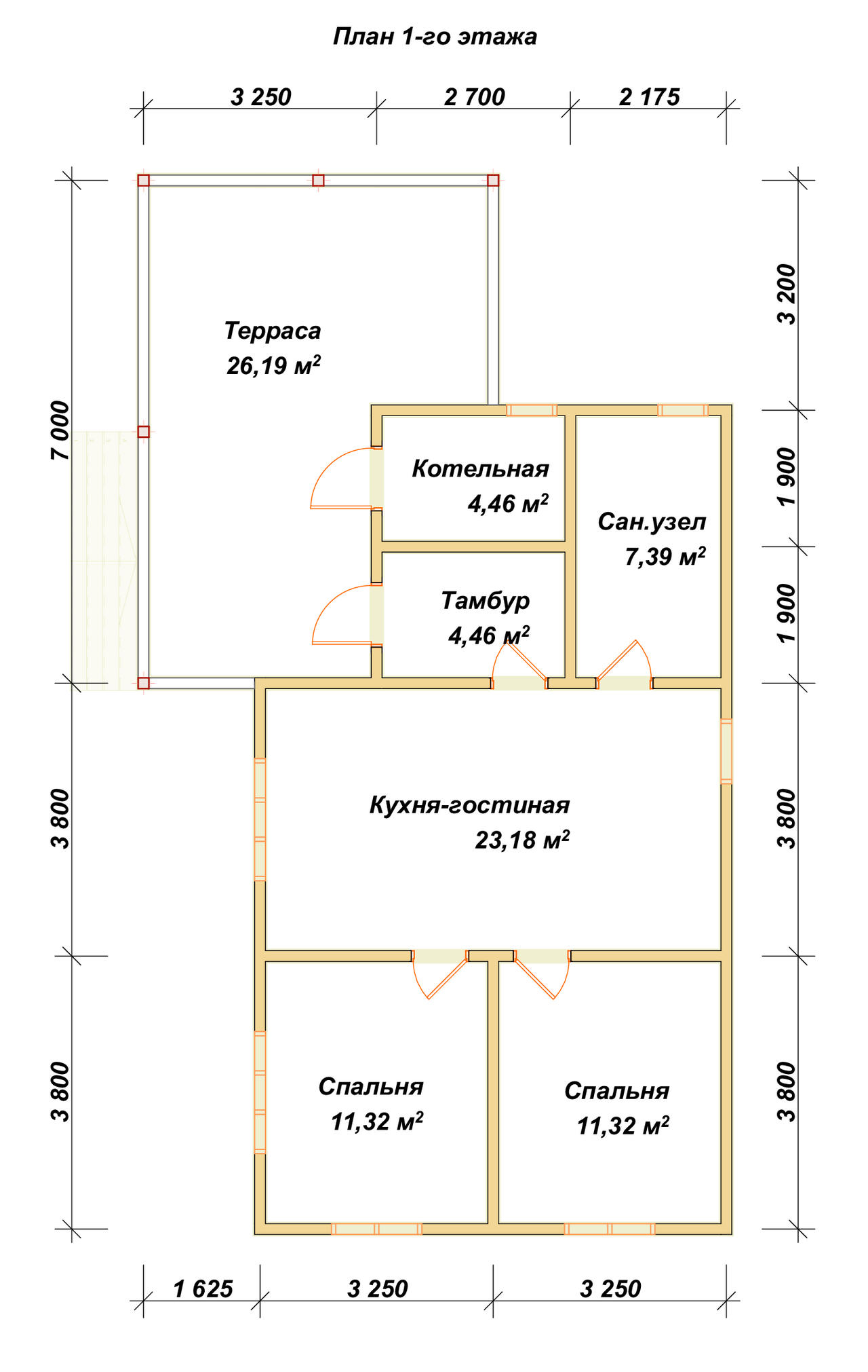 Одноэтажный дом из бруса ДБ №132 - планировка 1