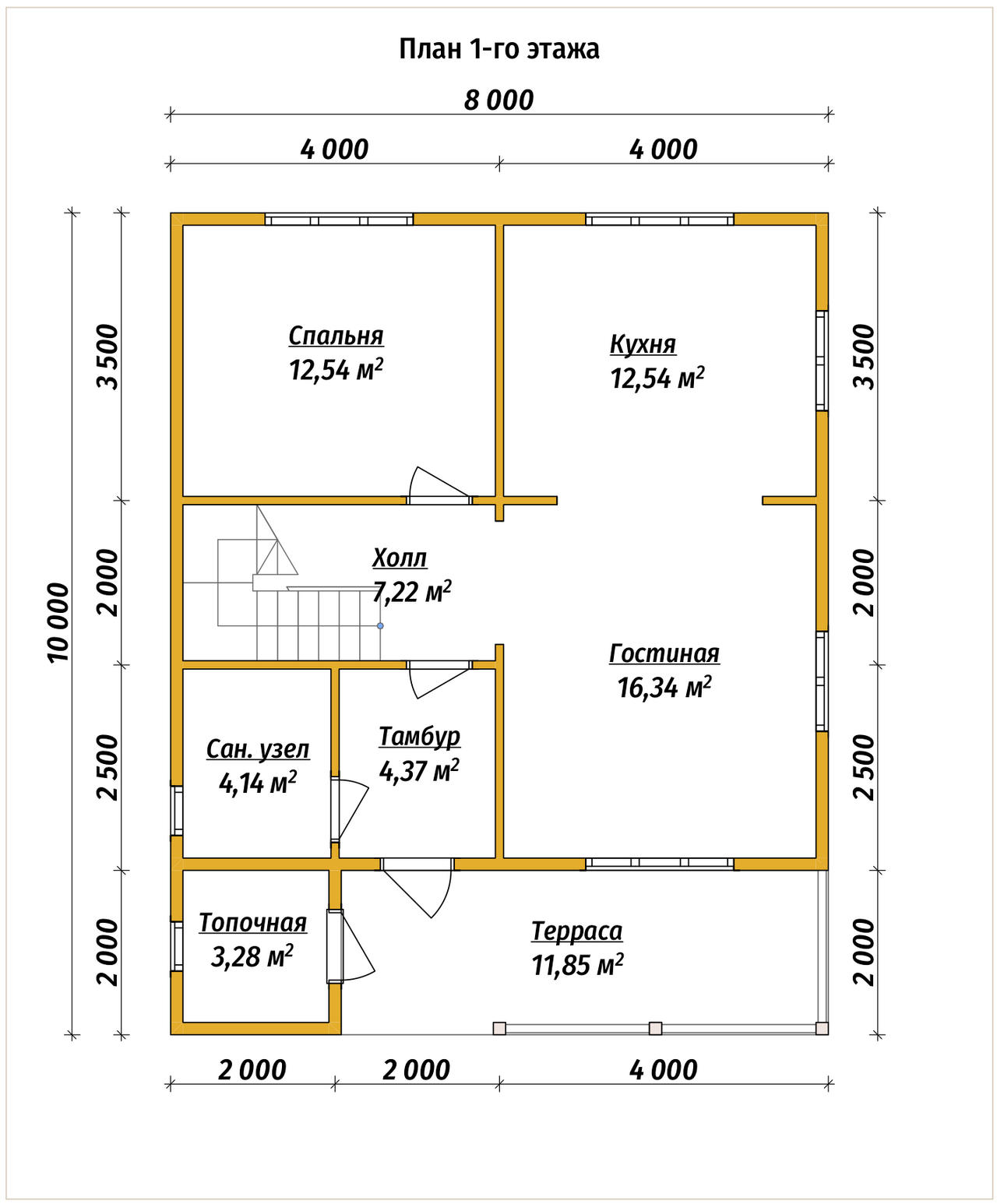 Проект дома из бруса ДБ №192, 103.2м², 1 эт. + манс., 5 комн. - планировка 1