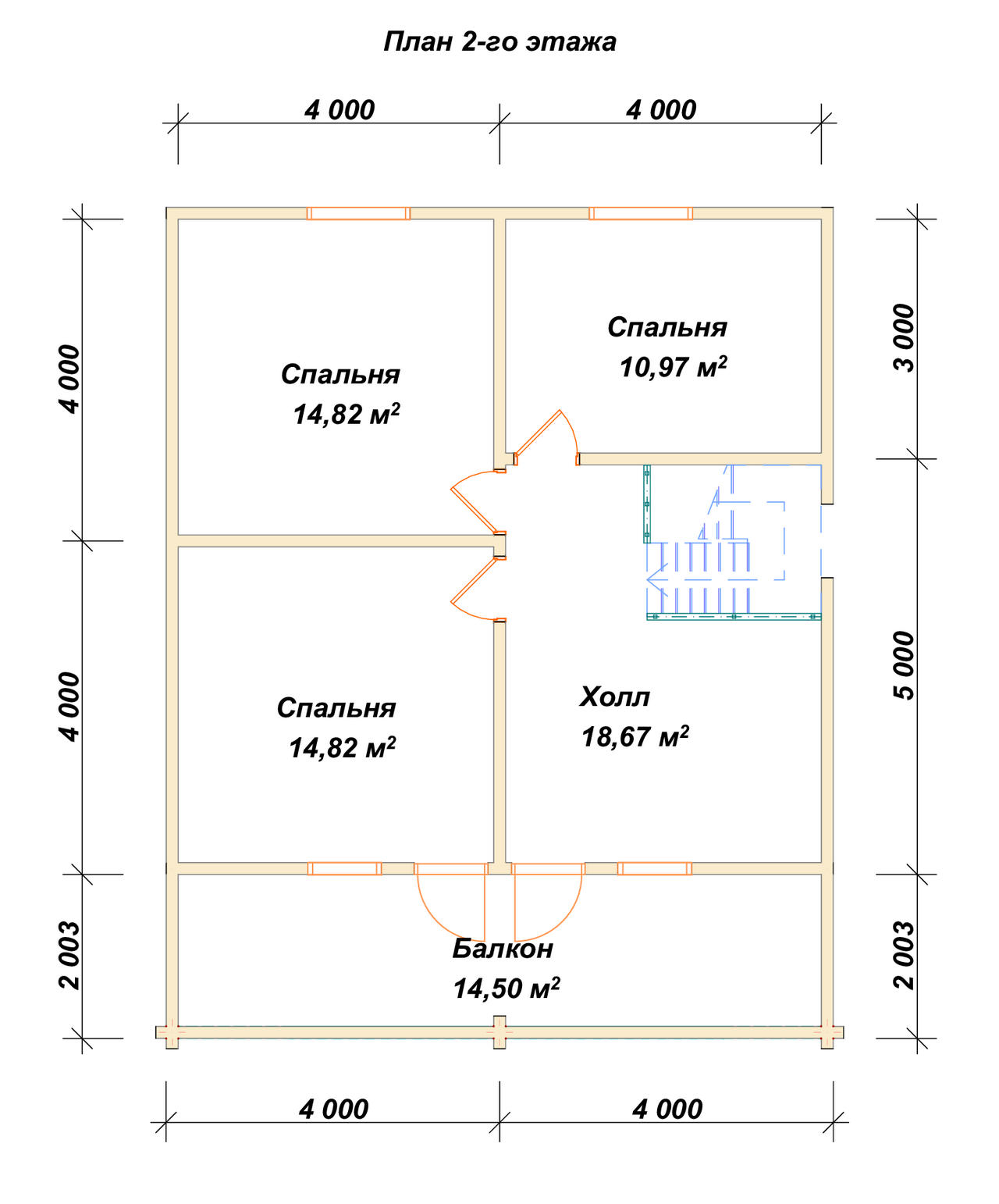 Полутораэтажный дом из бруса ДБ №34 - планировка 2
