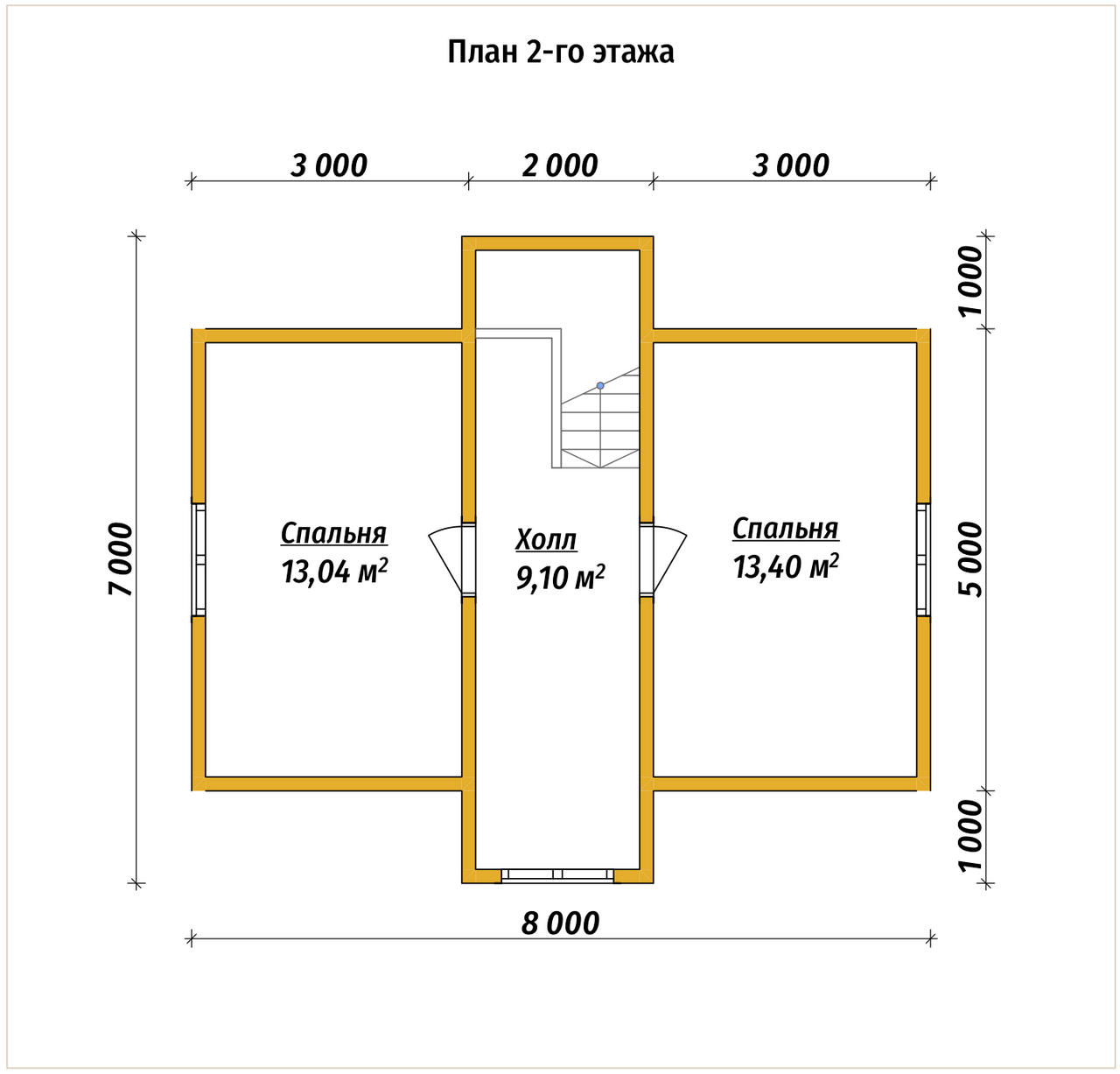 Проект дома из бруса ДБ №193, 78.8м², 1 эт. + манс., 4 комн. - планировка 2