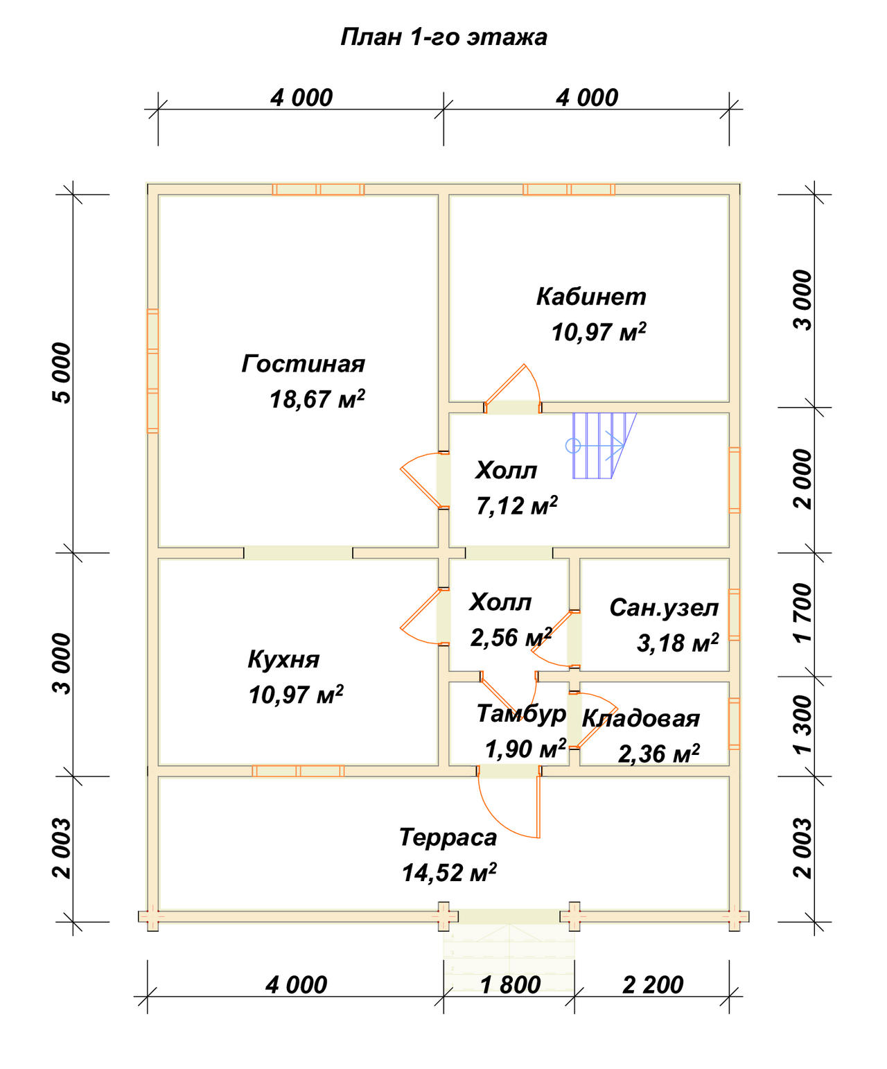 Полутораэтажный дом из бруса ДБ №34 - планировка 1
