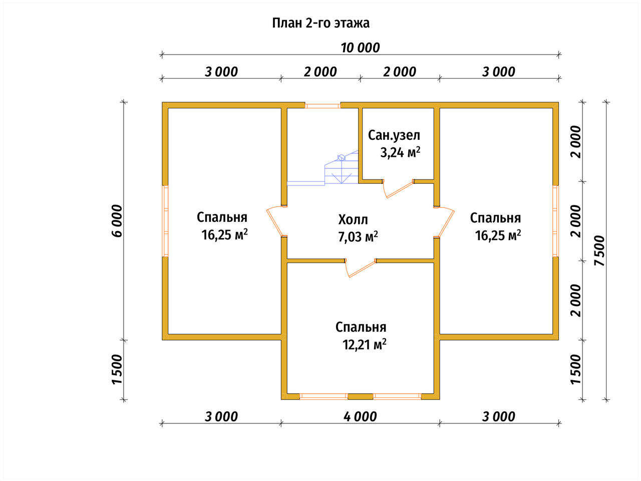 Полутораэтажный дом из бруса ДБ №10 - планировка 2