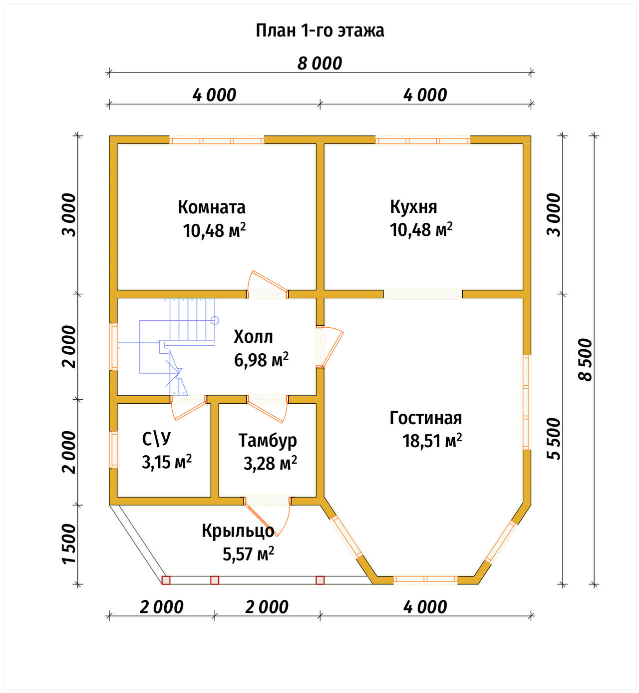 Полутораэтажный дом из бруса ДБ №11 - планировка 1