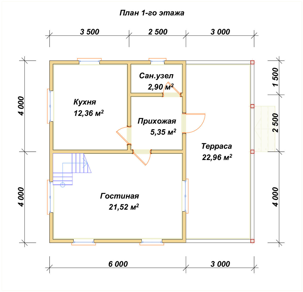 Дом из бруса с мансардой ДБ №21 - планировка 1