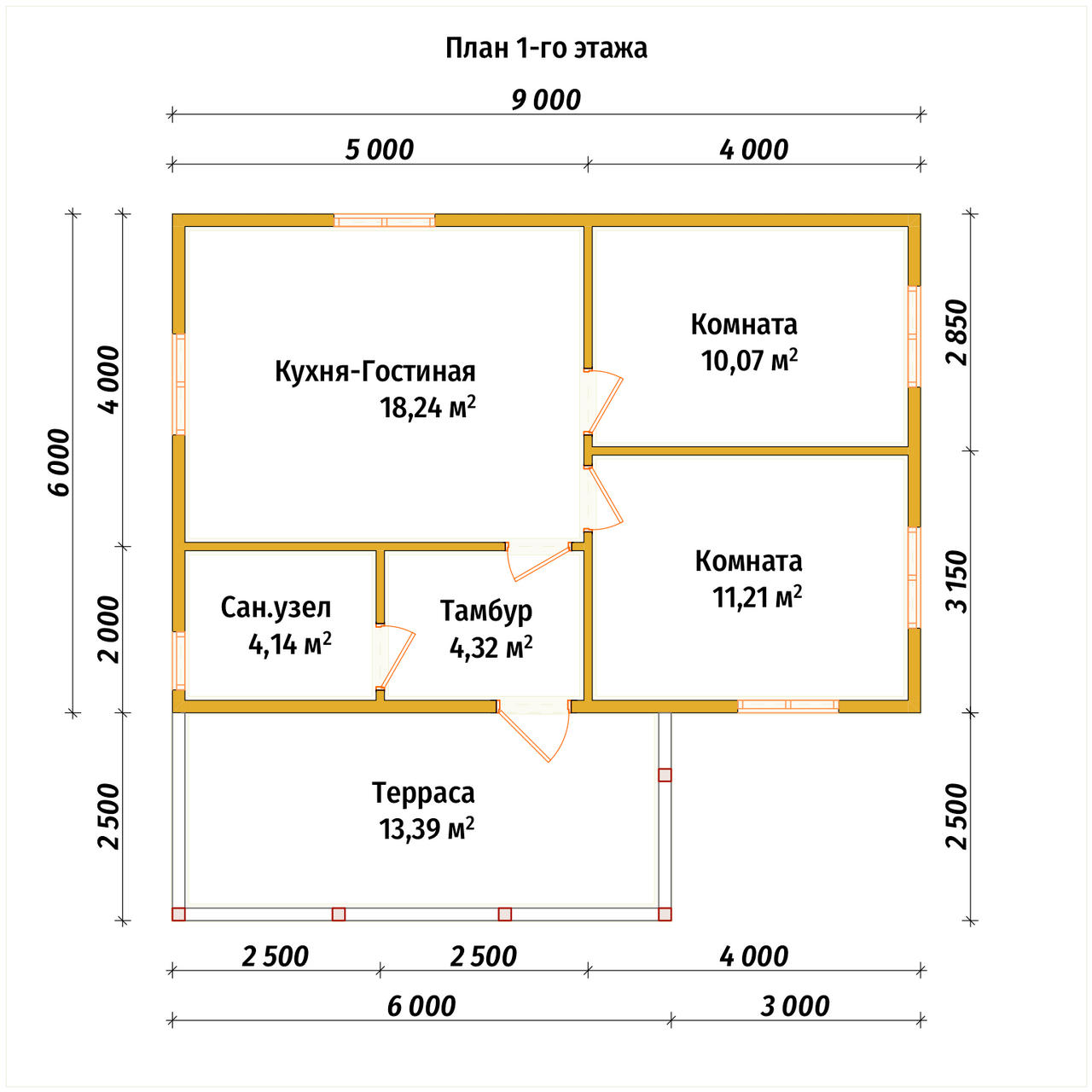 Одноэтажный дом из бруса ДБ №74 - планировка 1