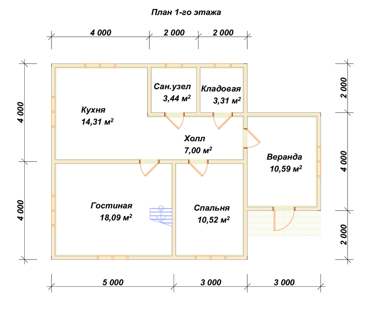 Дом из бруса с мансардой ДБ №40 - планировка 1