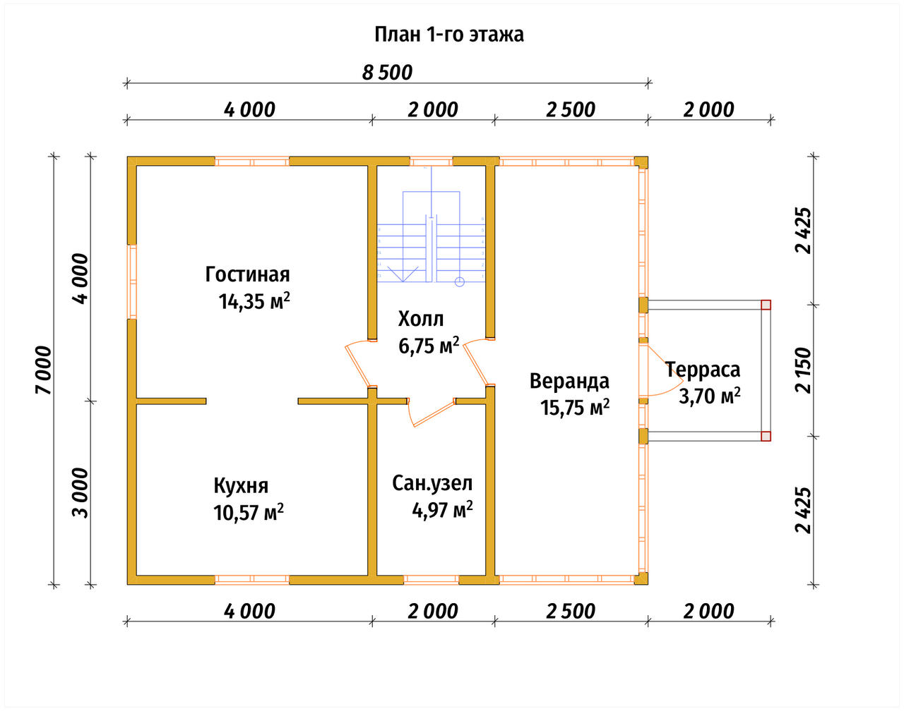 Дом из бруса с мансардой ДБ №13 - планировка 1