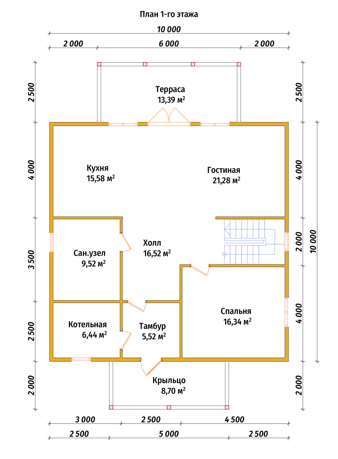 Двухэтажный дом из бруса ДБ №38 - планировка 1