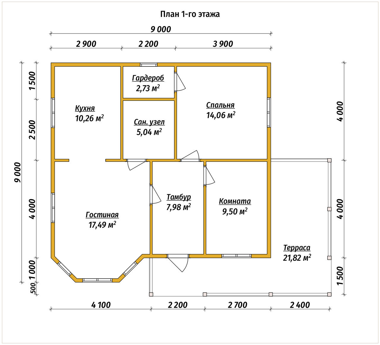 Одноэтажный дом из бруса ДБ №55 - планировка 1