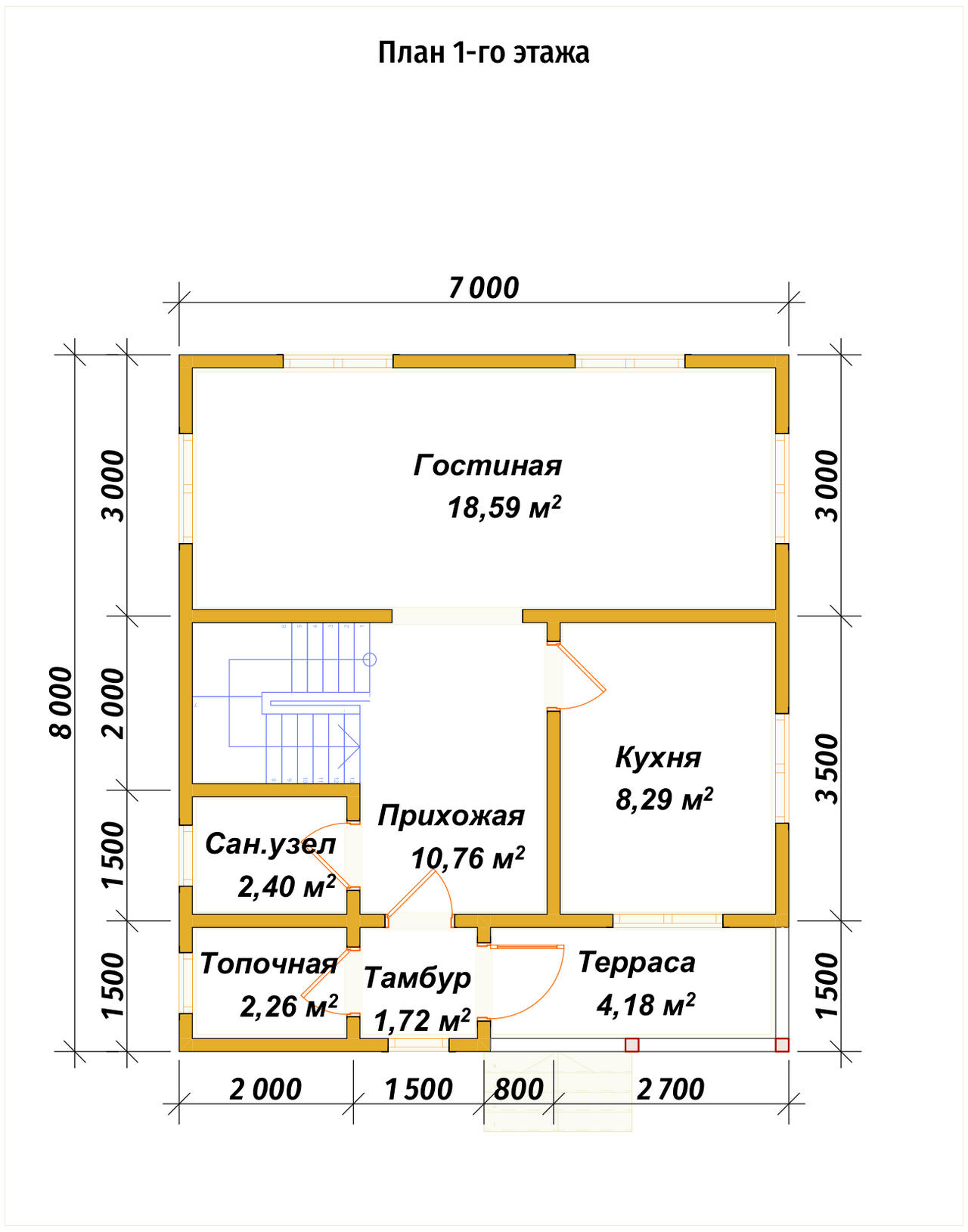 Полутораэтажный дом из бруса ДБ №146 - планировка 1