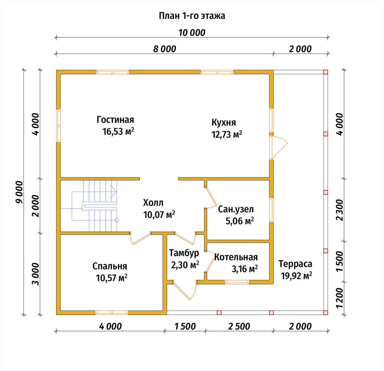 Двухэтажный дом из бруса ДБ №36 - планировка 1