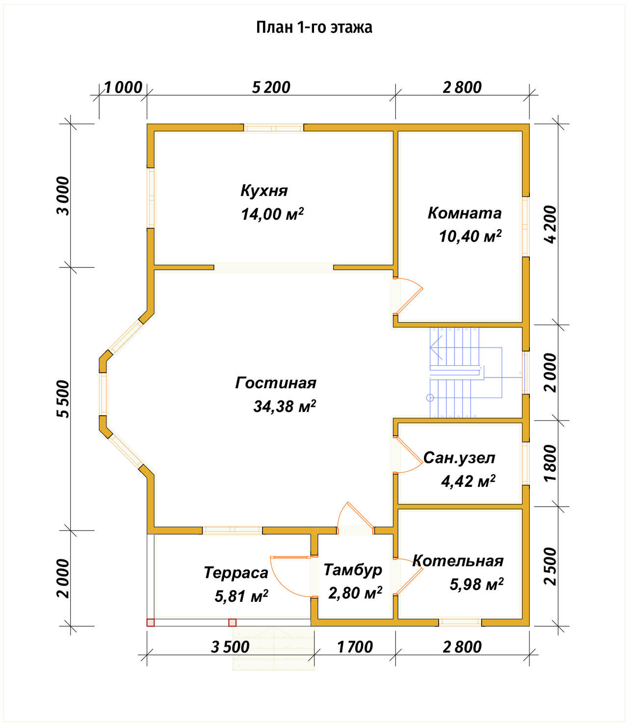 Дом из бруса с мансардой ДБ №107 - планировка 1