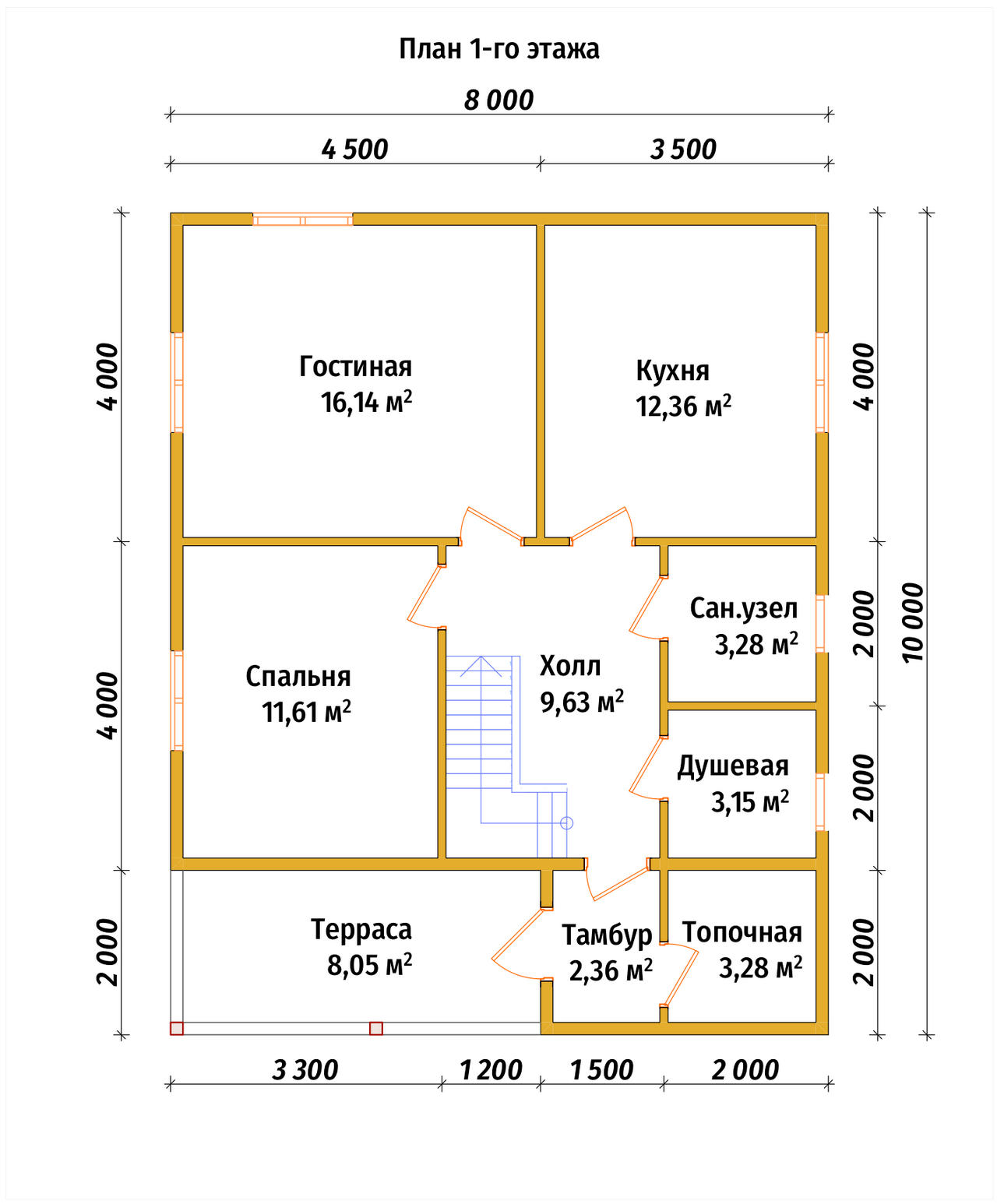 Полутораэтажный дом из бруса ДБ №8 - планировка 1