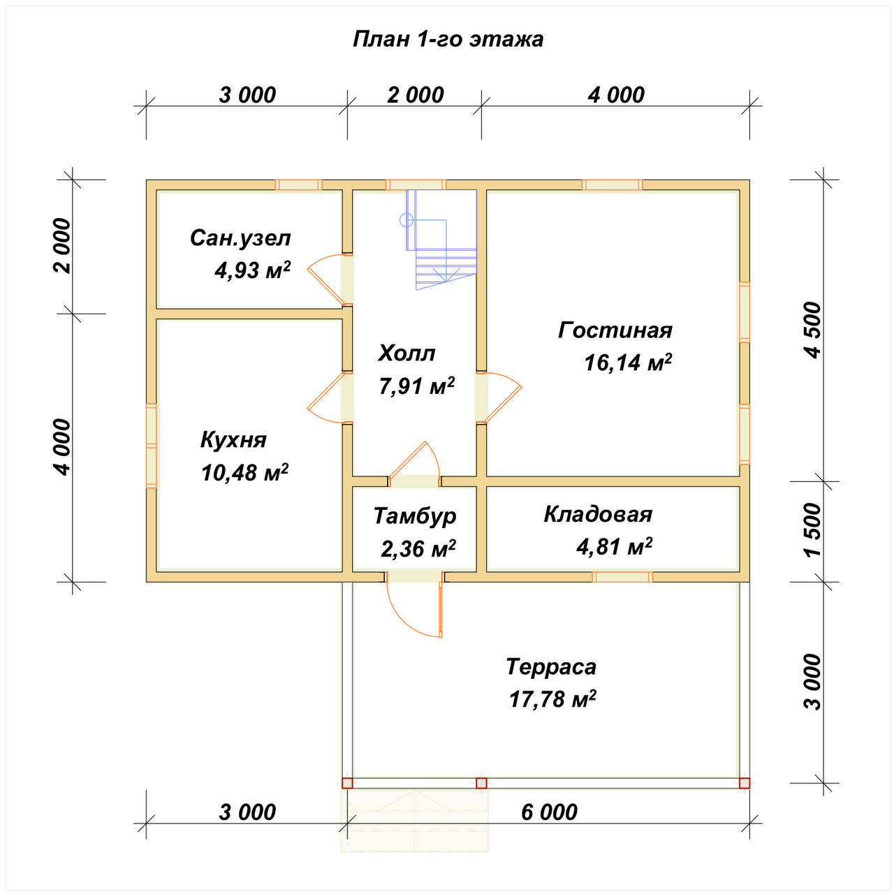 Дом из бруса с мансардой ДБ №44 - планировка 1