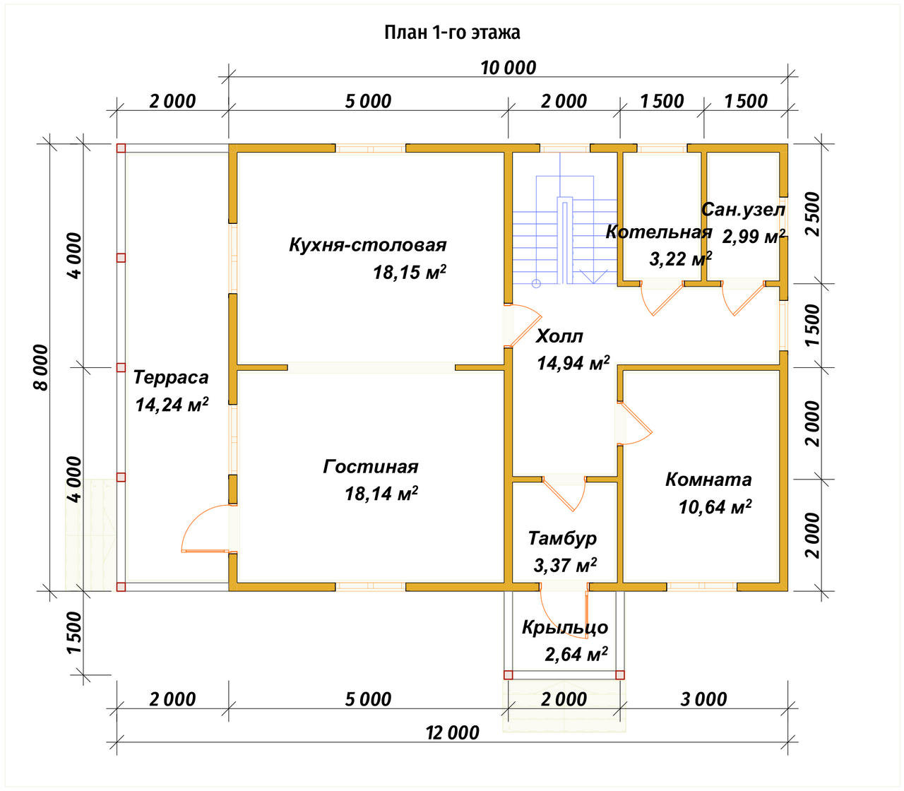 Полутораэтажный дом из бруса ДБ №98 - планировка 1
