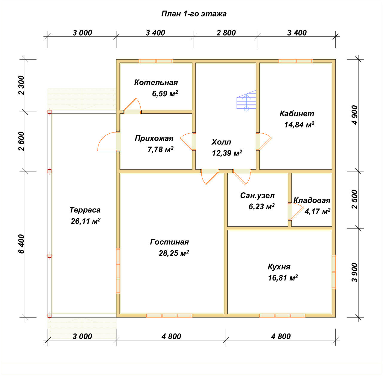 Полутораэтажный дом из бруса ДБ №134 - планировка 1