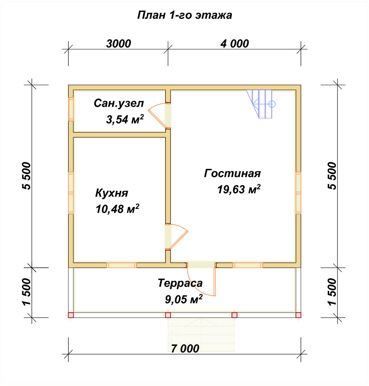 Дом из бруса с мансардой ДБ №5 - планировка 1