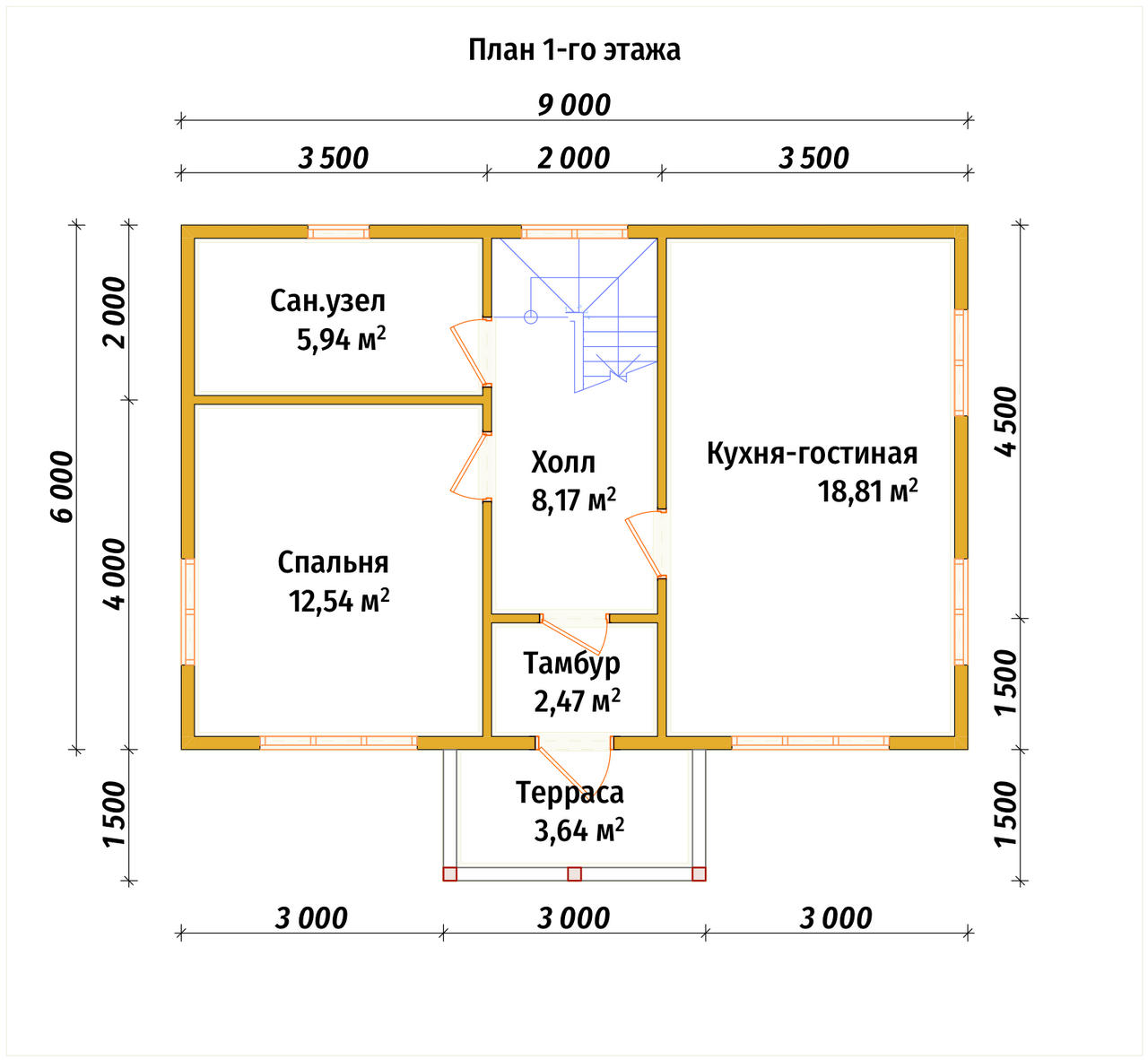Дом из бруса с мансардой ДБ №72 - планировка 1