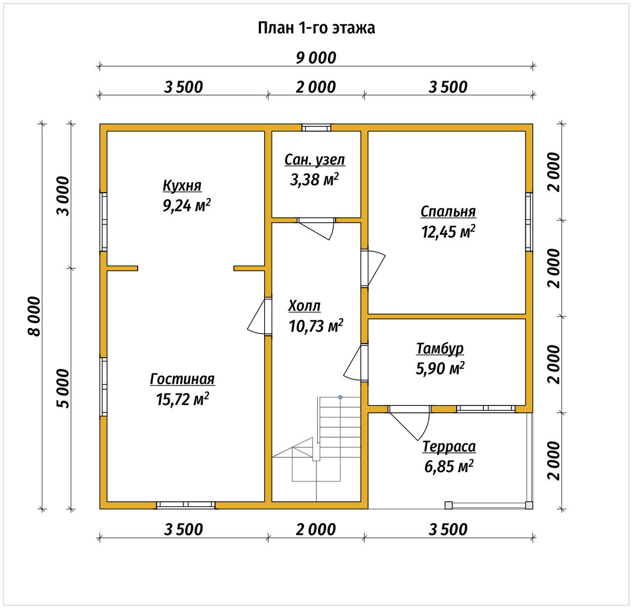 Проект дома из бруса ДБ №191, 116.9м², 1.5 эт., 6 комн. - планировка 1