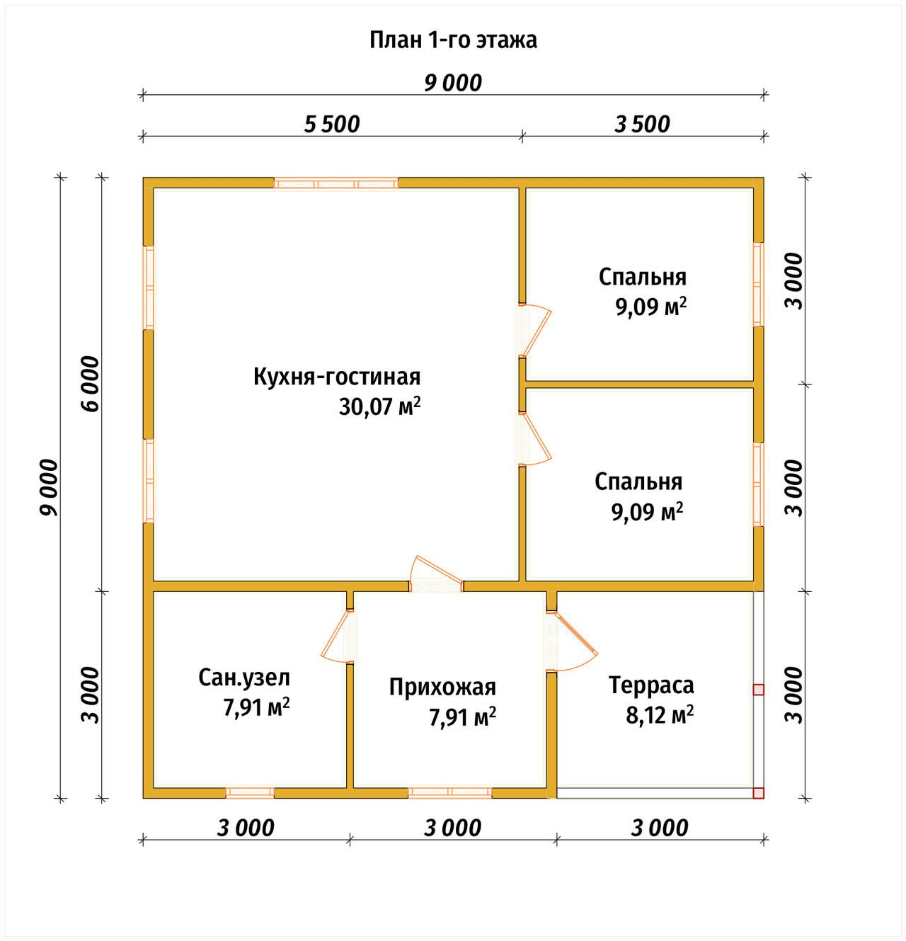 Одноэтажный дом из бруса ДБ №68 - планировка 1