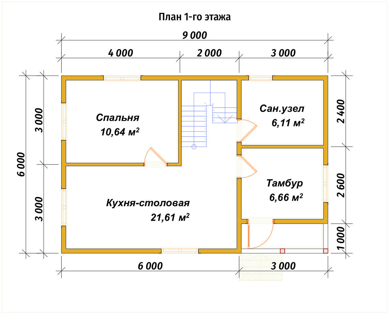 Полутораэтажный дом из бруса ДБ №121 - планировка 1